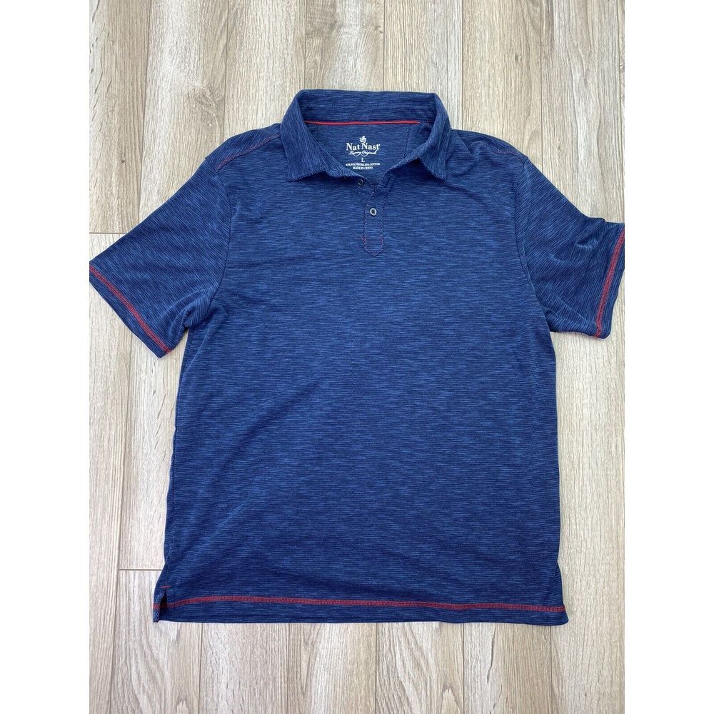 Nat Nast Mens Polo Shirt Large‎ Blue Polyester Blend Short Sleeve